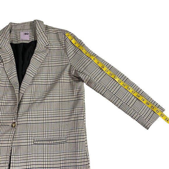 SO Blazer Womens Large Light Academia Jacket Work Office Casual Preppy Tan Plaid - Picture 9 of 16